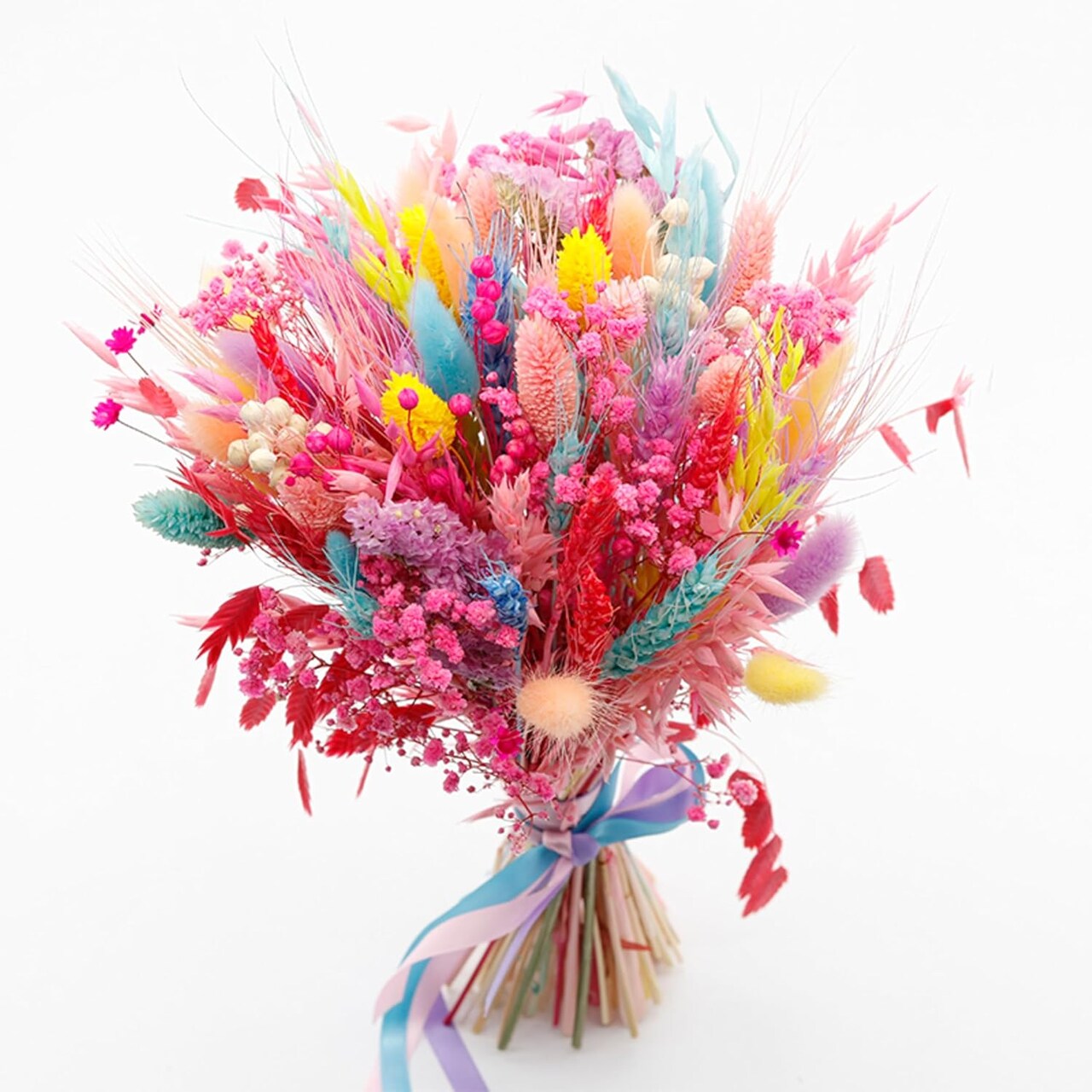 Dried Flowers Bouquet - Preserved Pink Flower(Pink Blue Yellow)